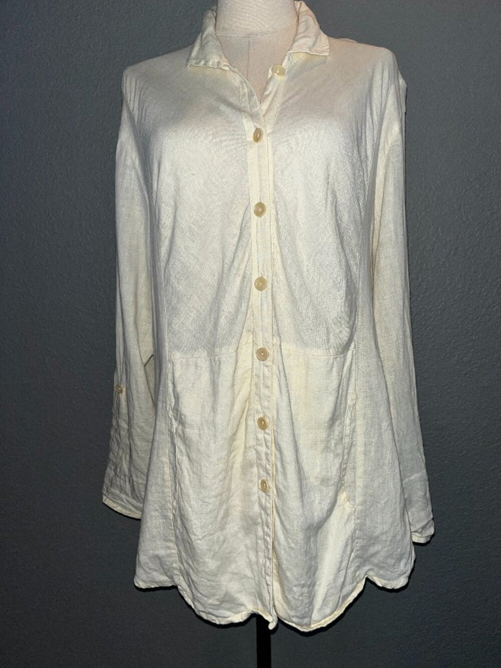 Vintage FLAX by JEANNE ENGELHART Cream Linen Button Down Tunic Shirt - OVERSIZED